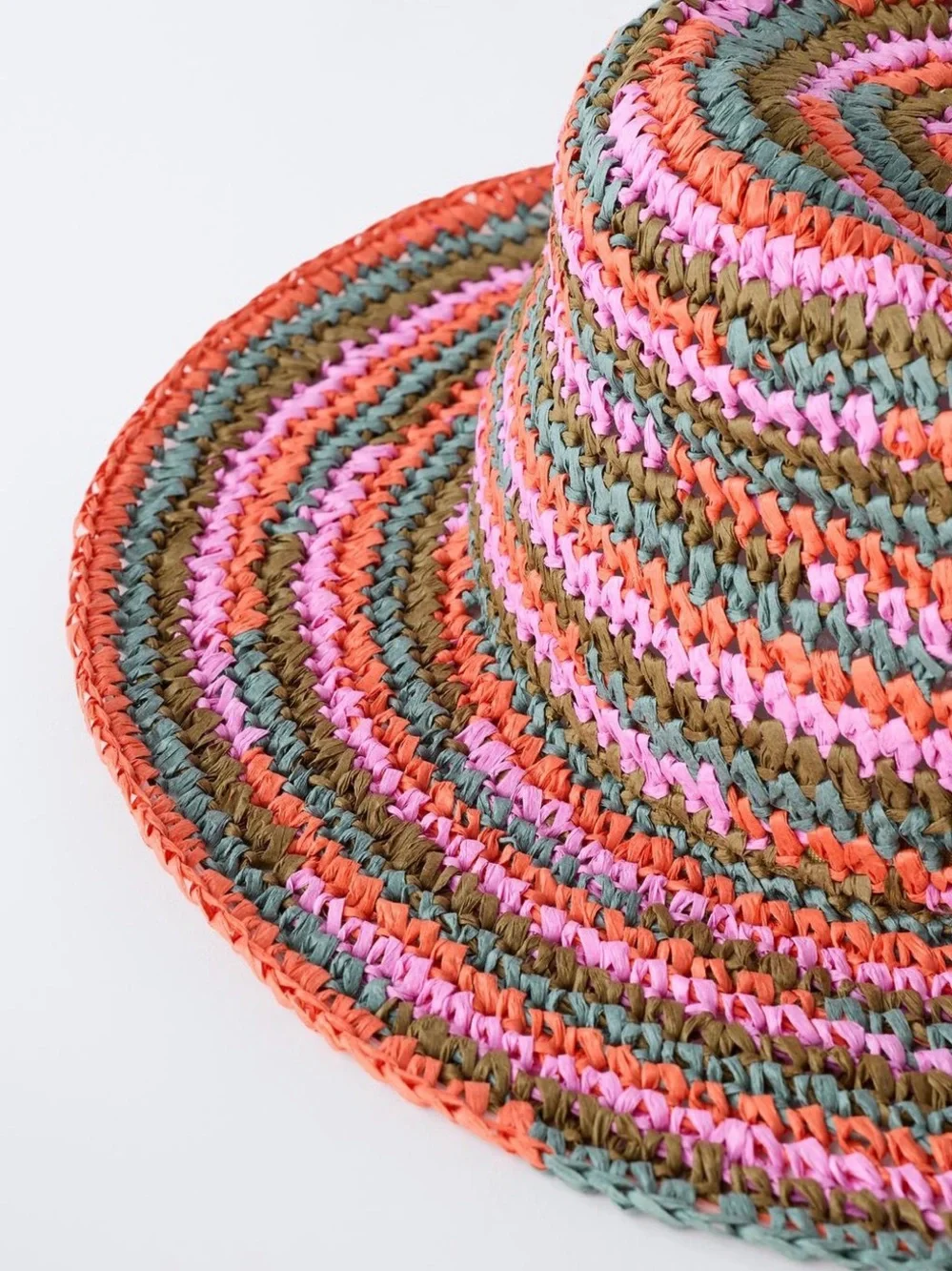 Zara Kids Striped Straw Sun Hat in Pink, Green & Coral NWT